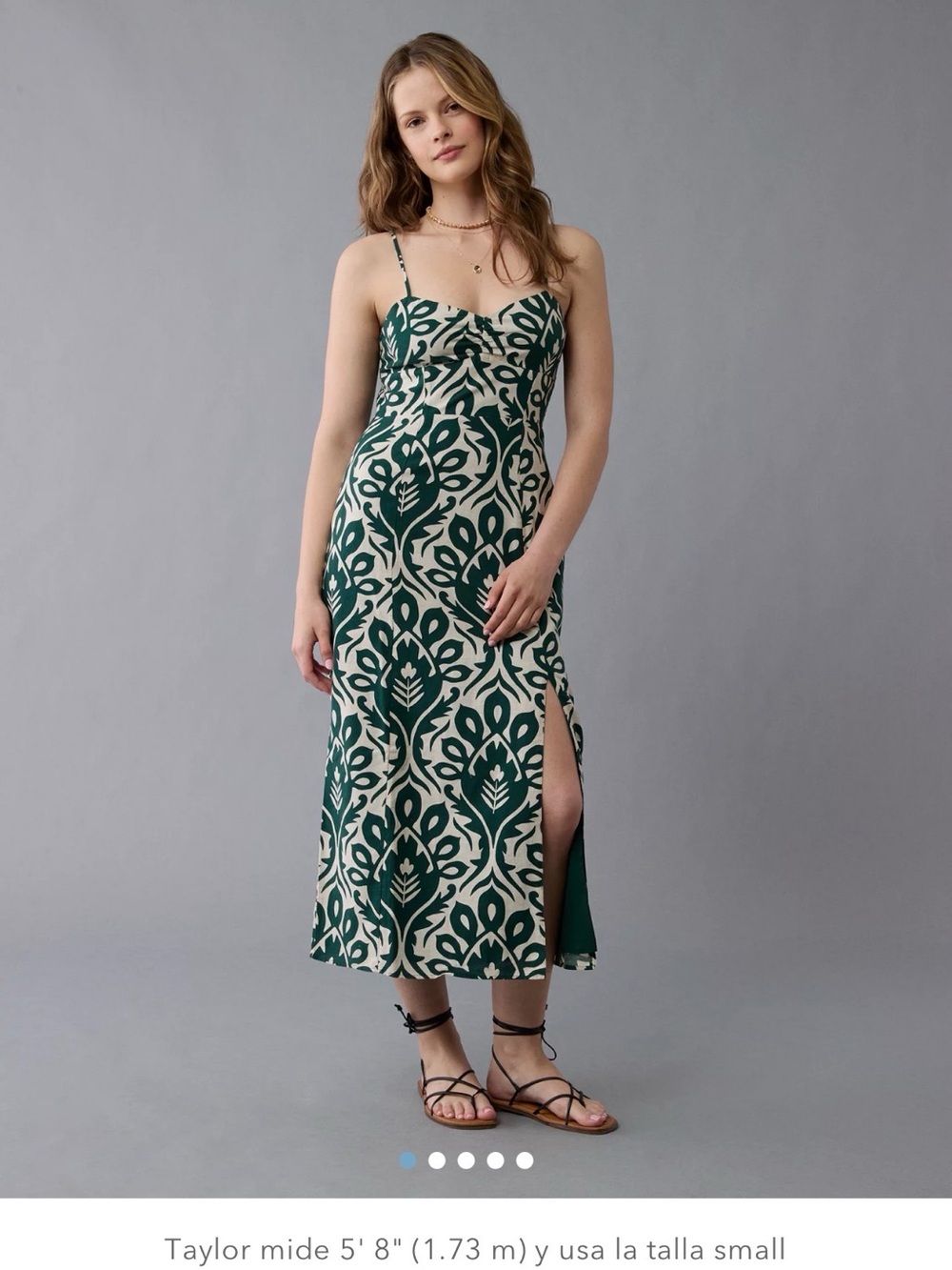 American Eagle Outfitters Green and Cream Botanical Print Maxi Dress